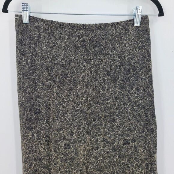 Vintage Citron Maxi Skirt M Black Green Floral Burnout Silk Velour Hem Side Slit - Picture 6 of 11